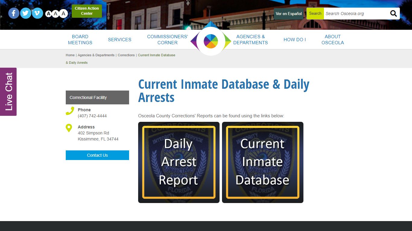 Current Inmate Database - Osceola County, Florida